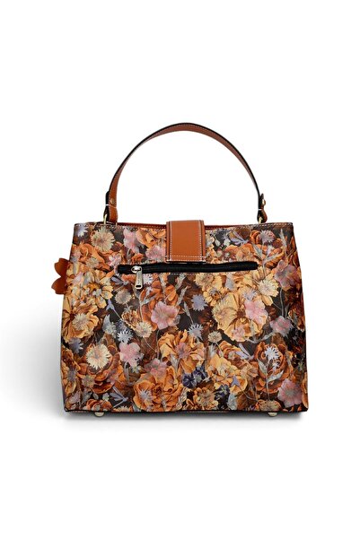 LAURA VITA ADRIA 02 Geantă de damă Camel – Imprimeu floral, Geantă de mână/de umăr, 29×23×15 cm