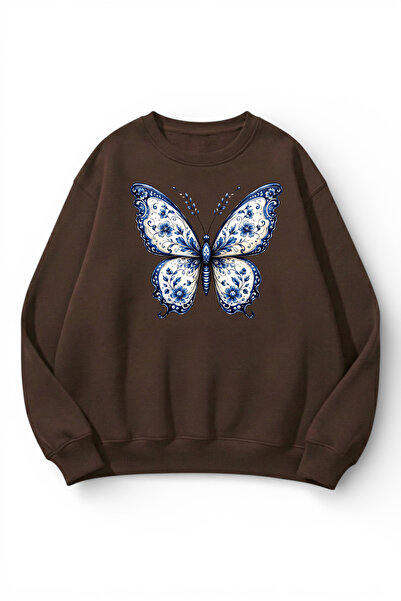 uyguntarz Unisex Soft Textured Butterfly Printed Design Oversize 3 Thread Cre...