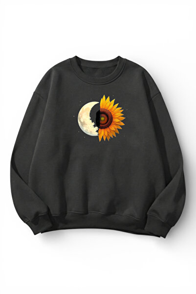 uyguntarz Unisex Soft Textured Moon and Daisy Printed Design Oversize 3 Threa...