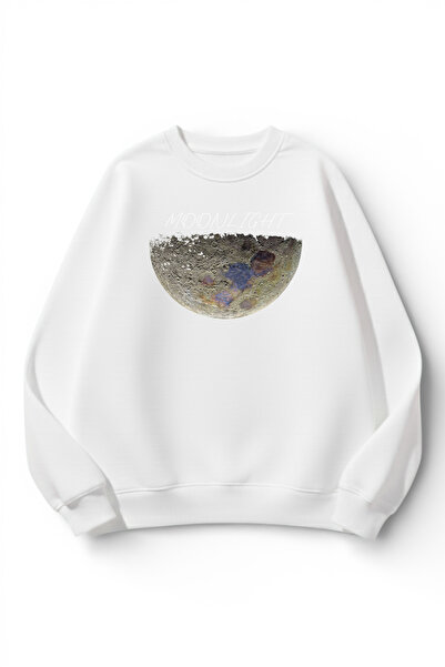 uyguntarz Unisex Soft Textured Real Moon Printed Design Oversize 3 Thread Cre...