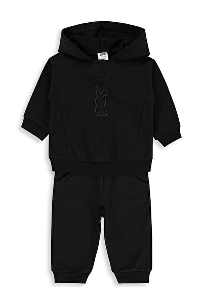 Civil Baby Rabbit Printed Hooded Basic Set for 6-18 Months - Black