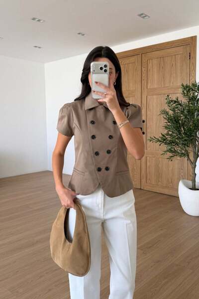 SHILSEE BEUTİQUE Double Collar Button Detail Lining Short Sleeve Modal Jacket...