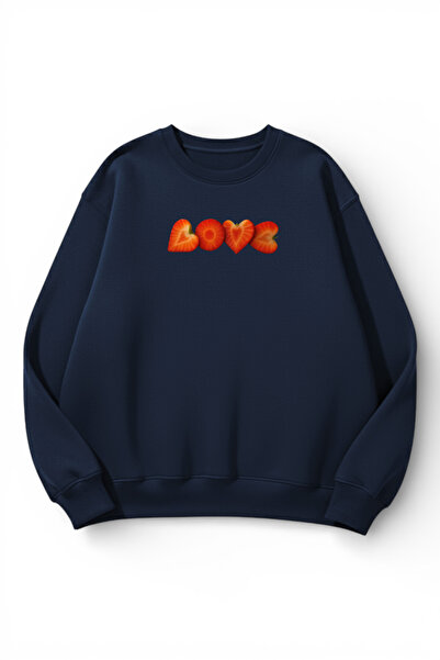 uyguntarz Unisex Soft Textured Strawberry Love Printed Design Oversize 3 Thre...
