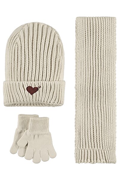 Civil Girls 6-9 Years Old Scarf, Beanie, Glove Set - Beige