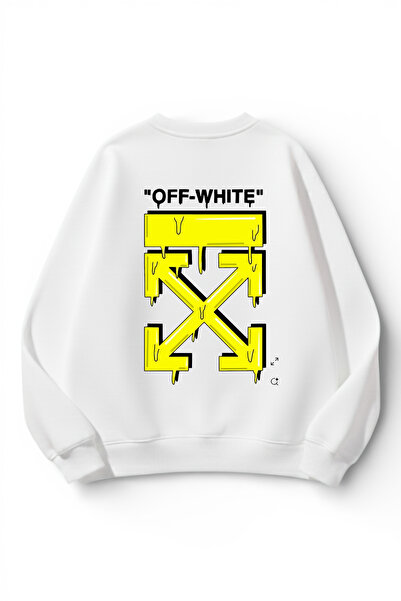 uyguntarz Unisex Soft Textured Off White Printed Design Oversize 3 Thread Cre...