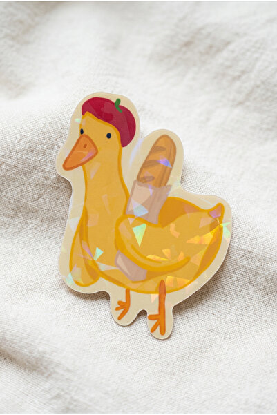 Plumie Bagetli Ördek Laminasyonlu Sticker – Eğlenceli Fransız Temalı Laptop, ...