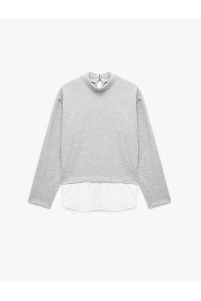 Koton Layered Back Window Detail Buttoned High Collar Long Sleeve Sweatshirt