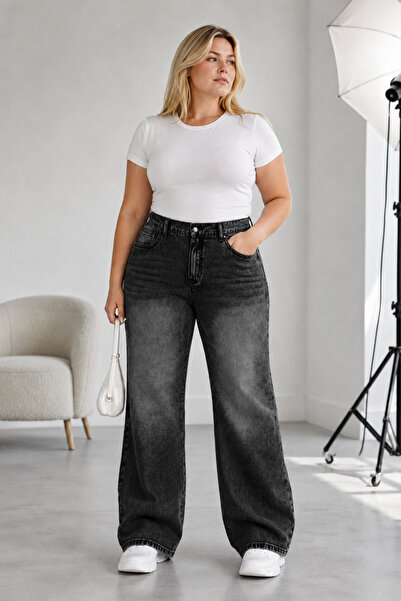 SHEVEGA Women's Plus Size Smoked Embroidered Back Elasticated Pipe Leg Denim ...