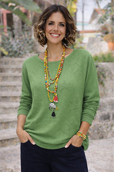 Nevin Kaya Moda Green Color Starry Mercerized Blouse