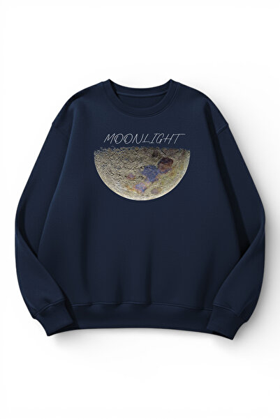 uyguntarz Unisex Soft Textured Real Moon Printed Design Oversize 3 Thread Cre...