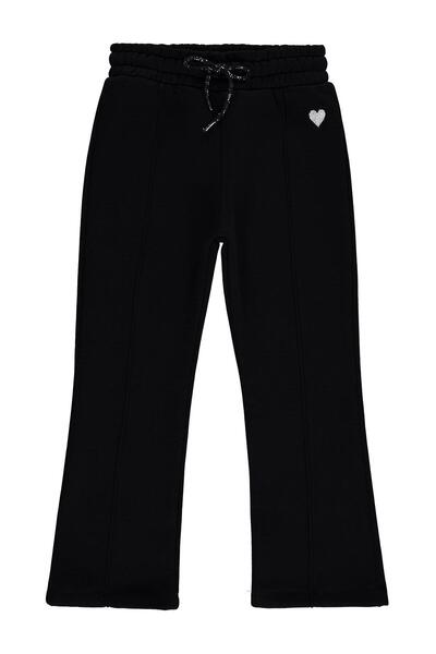 Civil Girls Heart Embroidered Sweatpants for 10-13 Years Old - Black