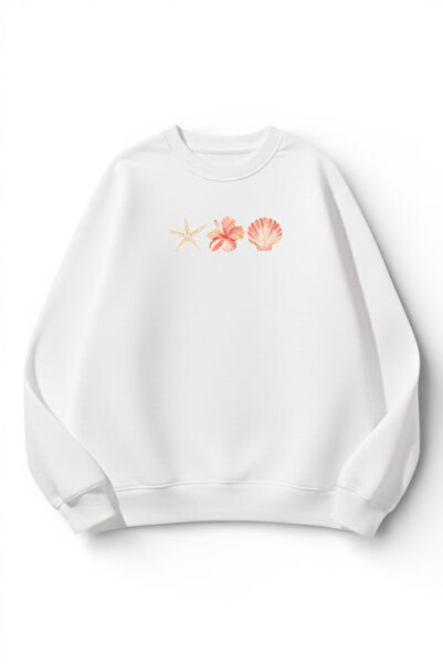 uyguntarz Unisex Soft Textured Oyster Printed Design Oversize 3 Thread Crew N...