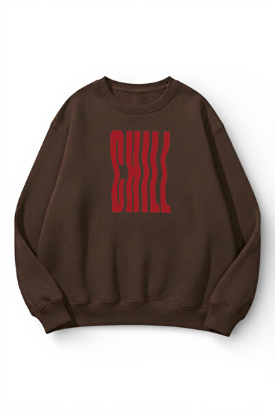 uyguntarz Unisex Soft Textured Chill Printed Design Oversize 3 Thread Crew Ne...