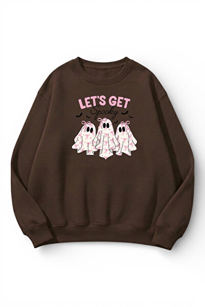 uyguntarz Unisex Soft Textured Let's Spooky Printed Design Oversize 3 Thread ...