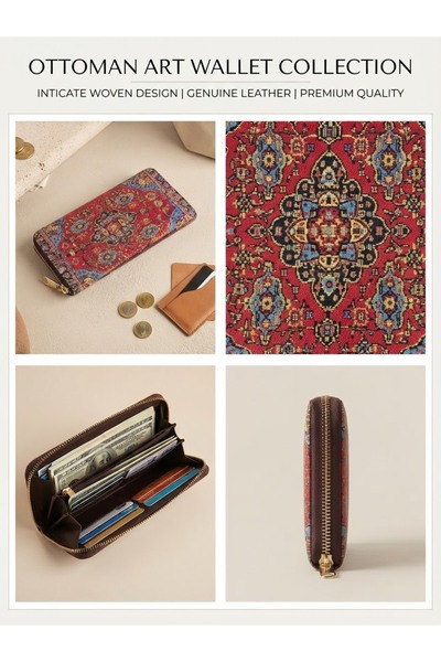 İkonio Otantik Kilim Desenli Fermuarlı Büyük Boy Cüzdan