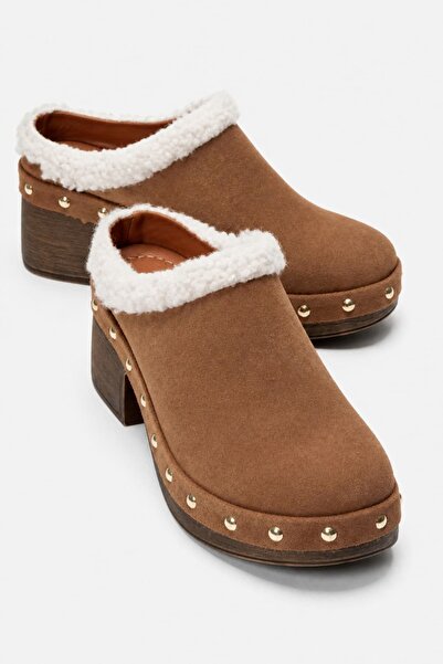 Zeynep Sıradağlı Zerlinda Women's Genuine Leather Clogs Slippers Tan Suede