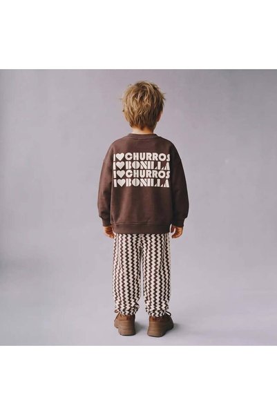 Sweet Luna La'Ciel Paris Striped Ballon Jeans Sweatshirt Set-Brown