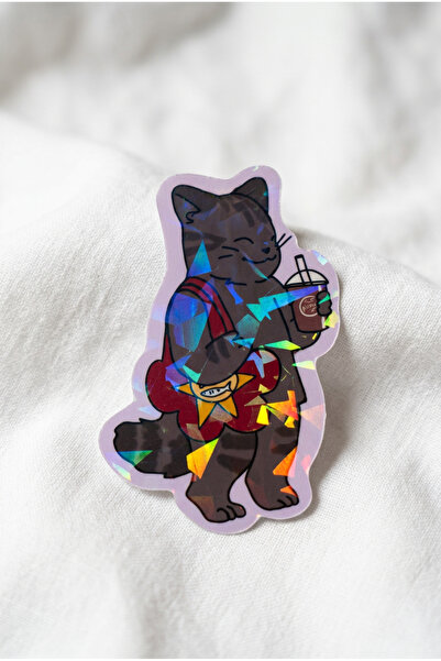 Plumie Kahveci Kedi Laminasyonlu Sticker – Kahve Temalı Sevimli Laptop, Defte...