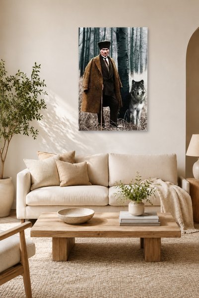 Mustafa Kemal Atatürk Ormanda Asil Kurt AR03088 Dekoratif Kanvas Duvar Tablosu