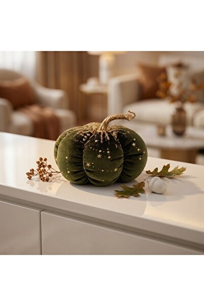 Ornament24 Dovleac decorativ din catifea verde cu sclipici, decoratiune de to...