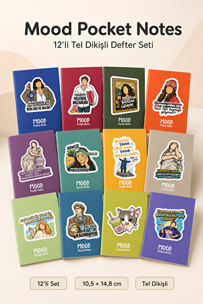 Copyrite 12'li Mood Pocket Notes Set | 24 yaprak A6 | Okul, Günlük Mini Not D...