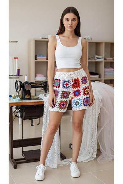 Gönülden Tasarım Hand Knitted Women's Motif Shorts Size S