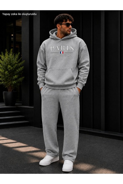 caddekombin Men's Paris France Printed Tracksuit Set / Hooded Sweatshirt and ...