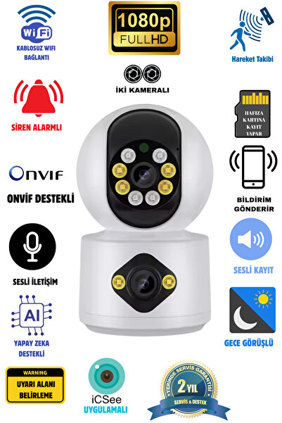 ONQAM 2 Kameralı WİFİ Gece Renkli Görüşlü Evcil Hayvan, Hasta Bakıcı, Çocuk v...