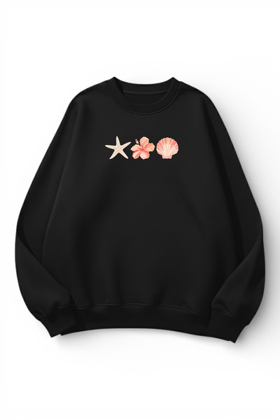 uyguntarz Unisex Soft Textured Oyster Printed Design Oversize 3 Thread Crew N...