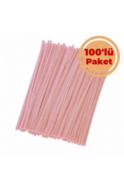 Renk İthalat Şönil Tel Bebe Pembe 100'lü Paket Dolgun Tüylü 30 cm 6 mm DIY Ho...