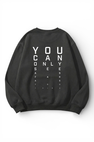uyguntarz Unisex Soft Textured Focus Printed Design Oversize 3 Thread Crew Ne...