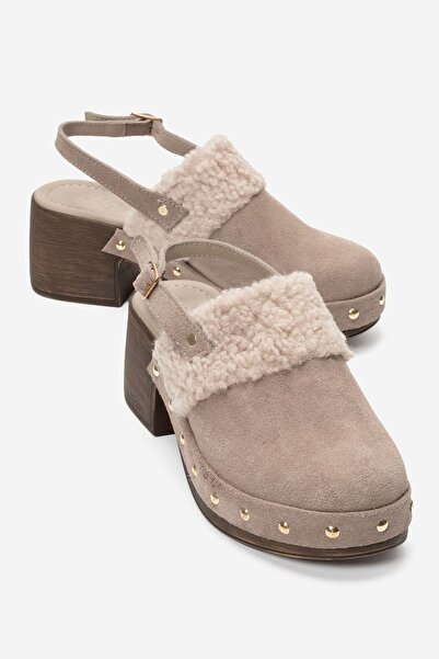 Zeynep Sıradağlı Zaronil Women's Genuine Leather Clogs Slippers Mink Suede