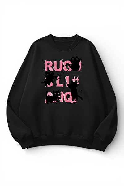 uyguntarz Unisex Soft Textured Cat Chaos Printed Design Oversize 3 Thread Cre...