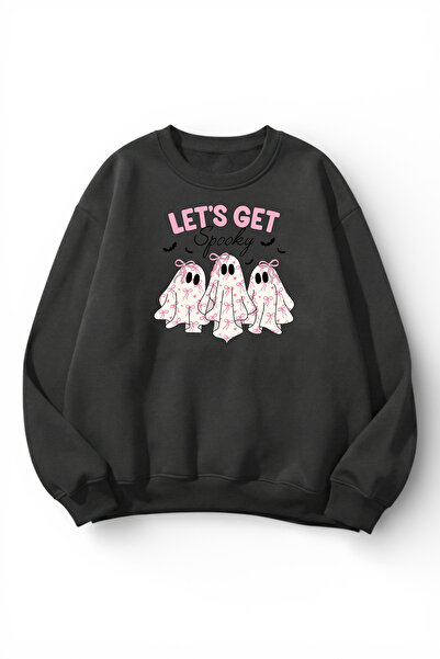 uyguntarz Unisex Soft Textured Let's Spooky Printed Design Oversize 3 Thread ...