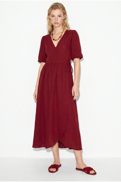 Bianco Lucci Women's Double-Breasted Balloon-Sleeve Long Muslin Dress 3034 60...