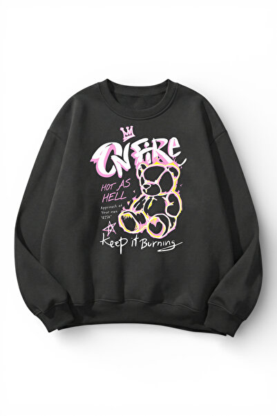 uyguntarz Unisex Soft Textured on Fire Risk Printed Design Oversize 3 Thread ...