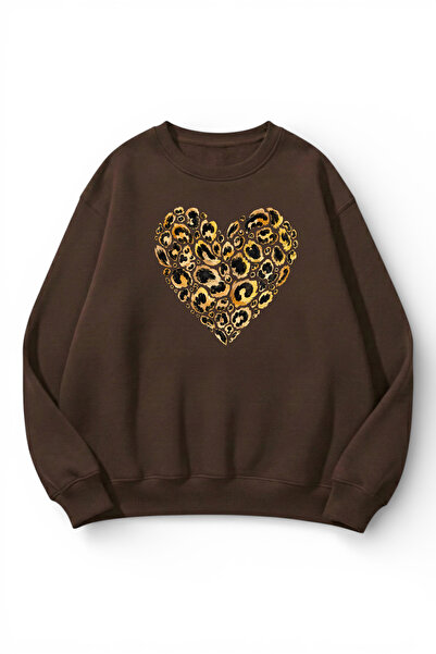 uyguntarz Unisex Soft Textured Leopard Heart Printed Design Oversize 3 Thread...