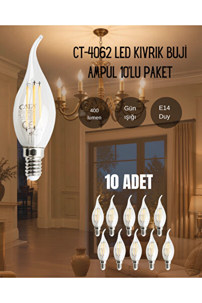Cata CT-4062 Led Kıvrık Buji Ampul 4W Günışığı - 10’lu Paket