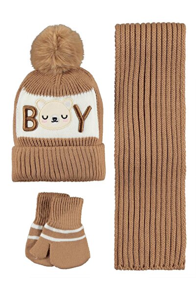 Civil Boys 2-5 Years Old Scarf, Beanie and Glove Set - Brown