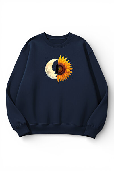 uyguntarz Unisex Soft Textured Moon and Daisy Printed Design Oversize 3 Threa...