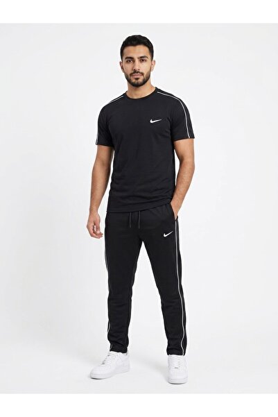 Genel Markalar Erkek Siyah İnce Oysho Kumaş T-Shirt Ve Eşofman Altı Takım Şer...