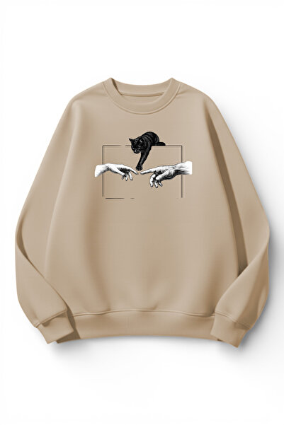 uyguntarz Unisex Soft Textured Cat Contact Printed Design Oversize 3 Thread C...