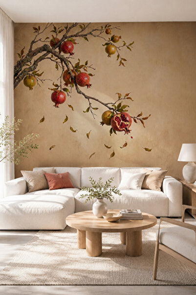 dreamwall Nar Bereketi- Nar Ağacı Desenli Tek Parça Tekstil Duvar Kağıdı