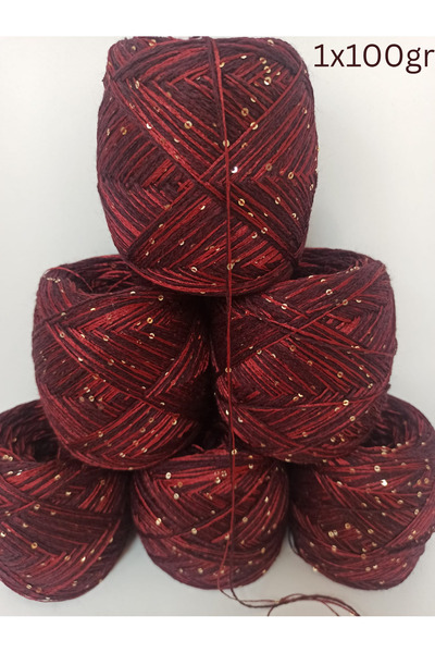 İPEK YÜN İPLİK DÜNYASI Angora Örgü İpi (Bordo,Bordo Floş Gold Pul) 100gr