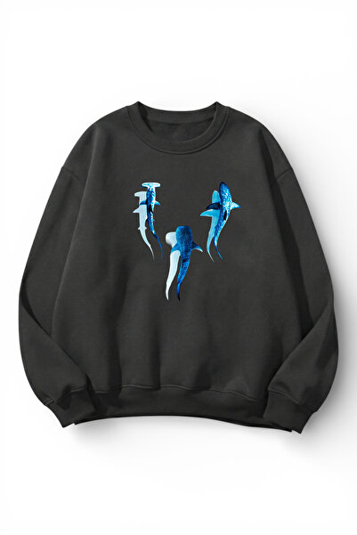 uyguntarz Unisex Soft Textured Sapphire Whale Printed Design Oversize 3 Threa...