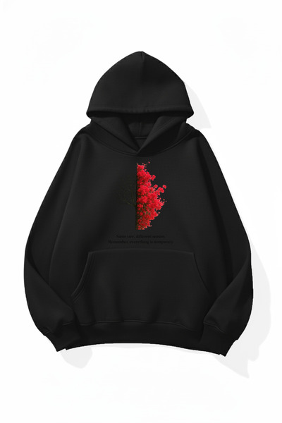 uyguntarz Unisex Soft Textured Red Tree Printed Design Oversize 3 Thread Hood...