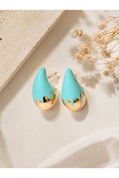 serelya Minimal Turquoise Enamel Double Color Drop Earrings