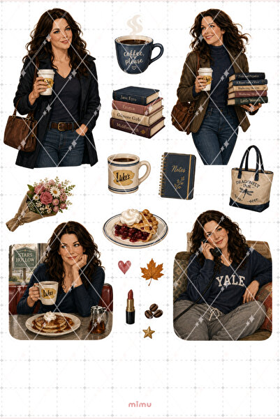 Mimu Art Studio Lorelai Gilmore Sticker Seti Stars Hollow ve Kahve Tutkusu Te...