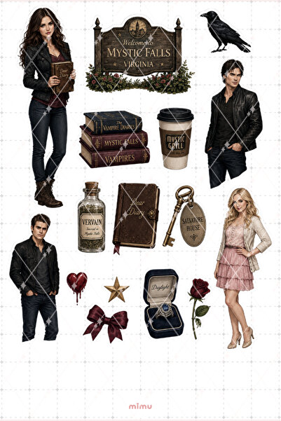 Mimu Art Studio The Vampire Diaries Sticker Seti Mystic Falls ve Vampir Temal...
