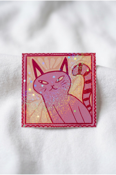 Plumie Pembe Kedi Hologramlı Laminasyonlu Dekoratif Sticker – Laptop, Defter,...
